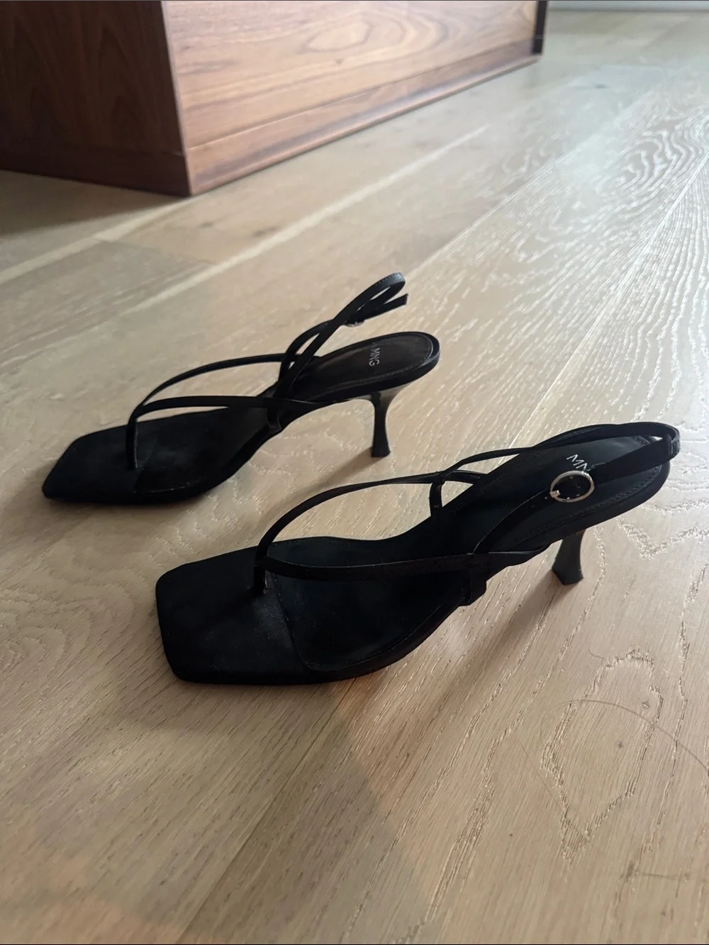 Mango Black Square-Toe Strappy Slingback Heels